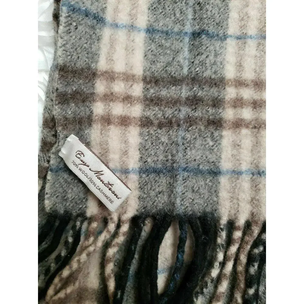 Enzo Mantovani Plaid Fringe Purple Soft Wool Cashmere Scarf 8